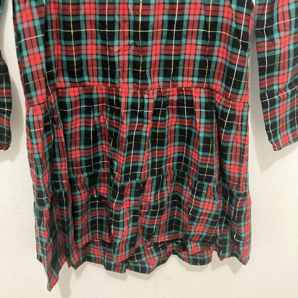 OLD NAVY red green multicolor plaid long sleeve tiered holiday dress M(8) - Picture 4 of 8